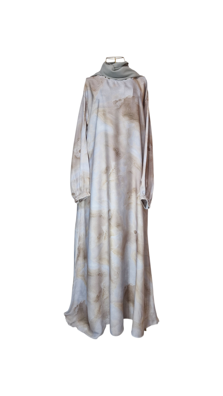 Ashley Print Abaya - Light Gold