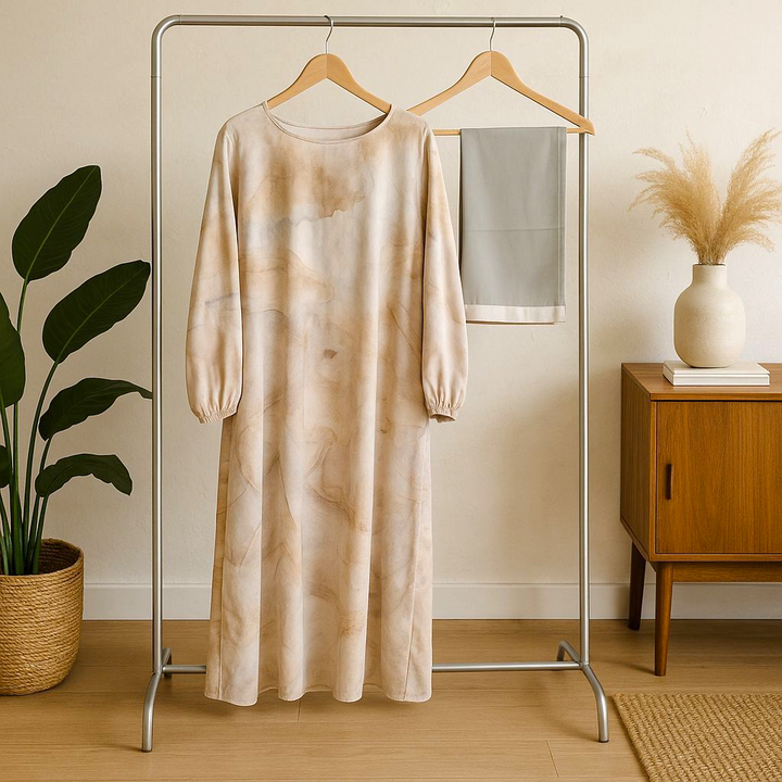 Ashley Print Abaya - Light Gold